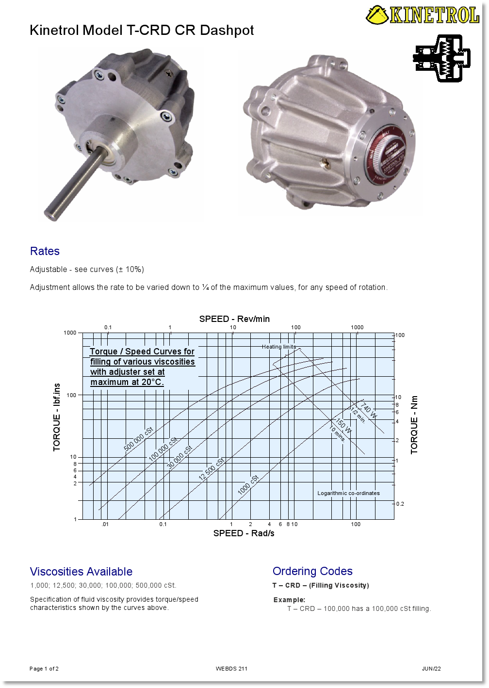 Kinetrol Rotary Dashpots, Vane Dashpots, Continuous Rotation Dashpots