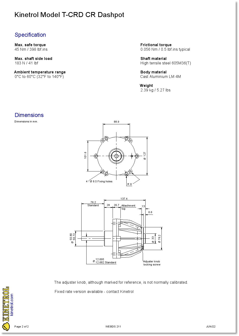 Kinetrol Rotary Dashpots, Vane Dashpots, Continuous Rotation Dashpots