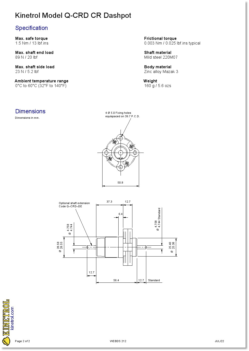 Kinetrol Rotary Dashpots, Vane Dashpots, Continuous Rotation Dashpots
