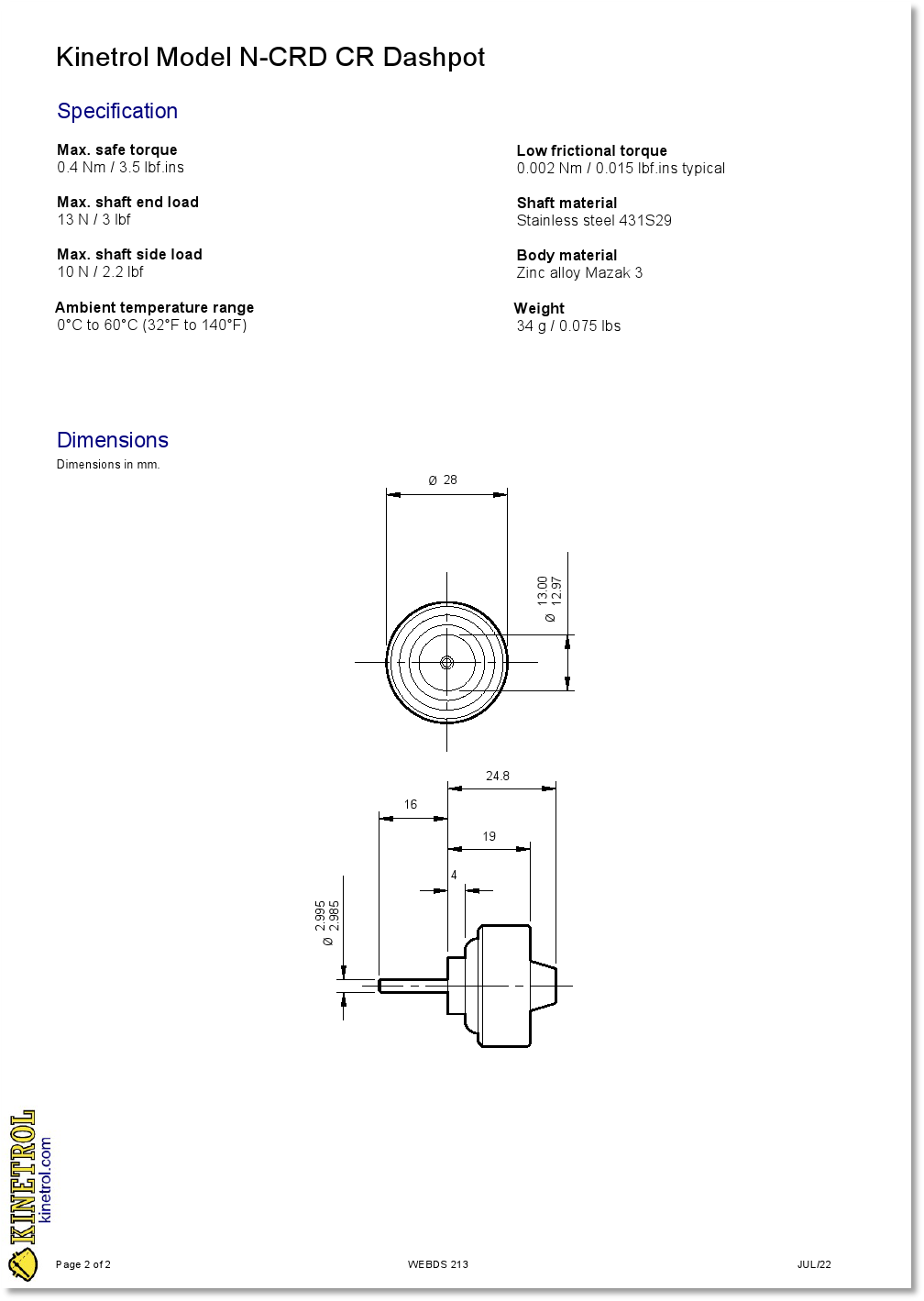Kinetrol Rotary Dashpots, Vane Dashpots, Continuous Rotation Dashpots